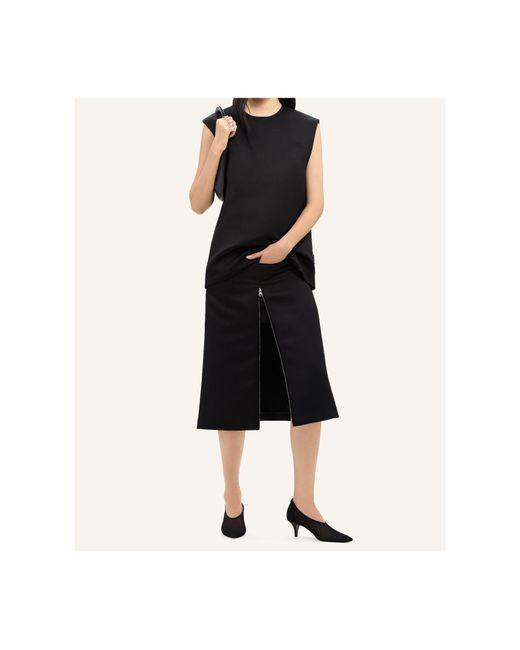 Courreges Black Zip-Detail Satin Midi Skirt