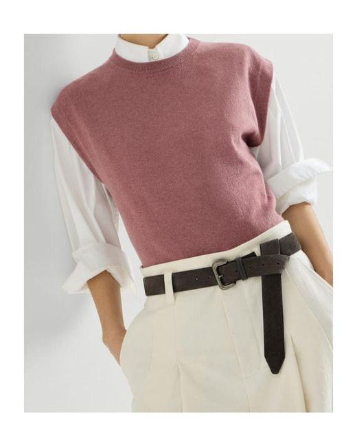 Brunello Cucinelli Purple Cashmere Knit T-Shirt With Monili
