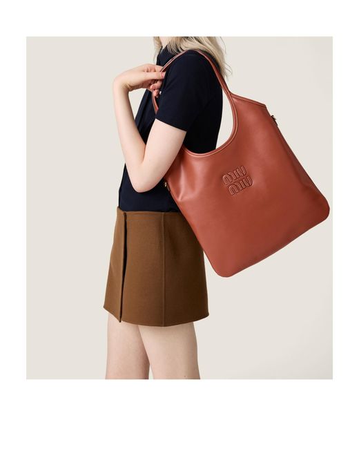 Miu Miu Red Ivy Logo-Lettering Tote Bag