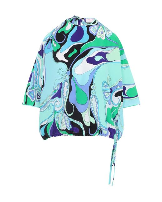 Emilio Pucci Blue Pucci Orchidee Satin Blouse