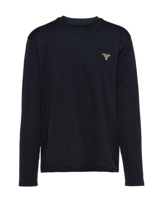 Tシャツ・カットソー PRADA SILK BLEND LONG-SLEEVED OVERSIZED T-SHIRT PRADA | Logo Relaxed Long Sleeve T-Shirt | Women | Lane Crawford