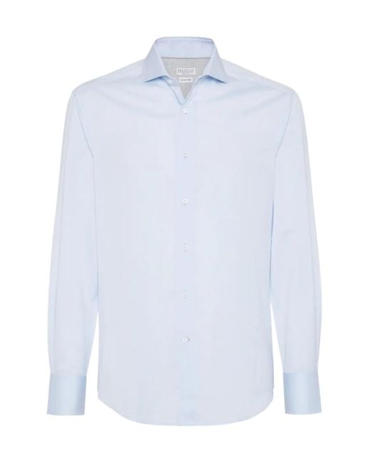 Brunello Cucinelli White Cotton Spread-Collar Shirt for men