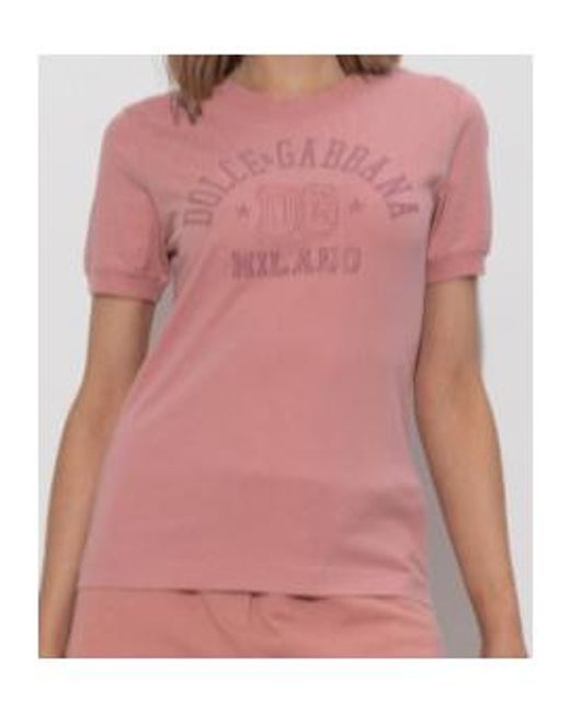 Dolce & Gabbana Pink Dg Logo Embroidered Crewneck T-Shirt