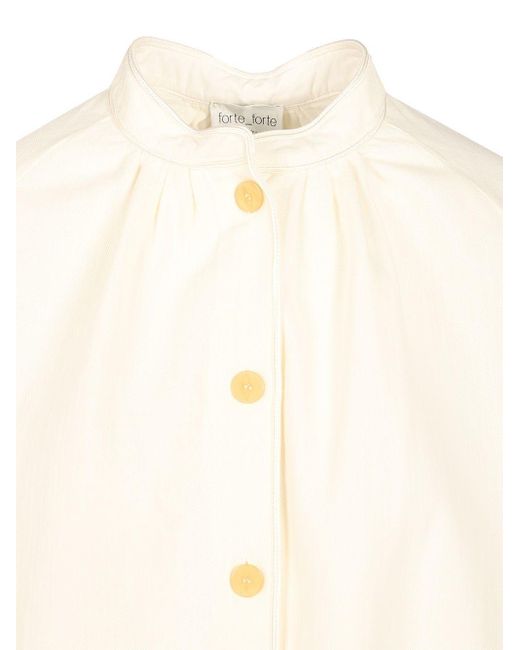 Forte_forte White Mandarin Collar Puff Sleeve Top