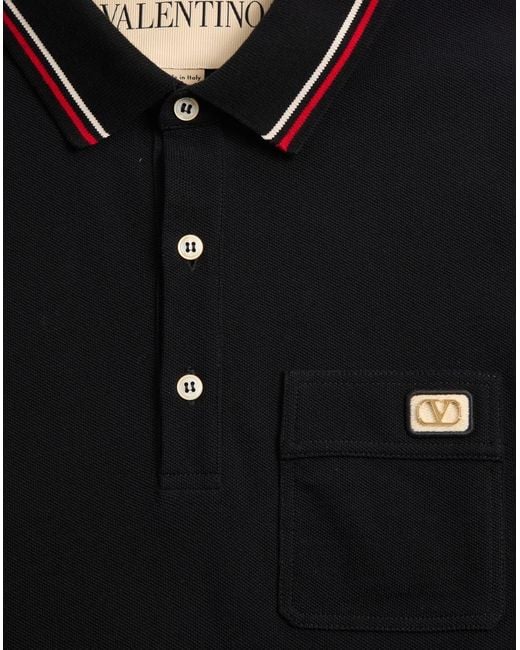 Valentino Black Logo Plaque Short-Sleeved Polo Shirt for men