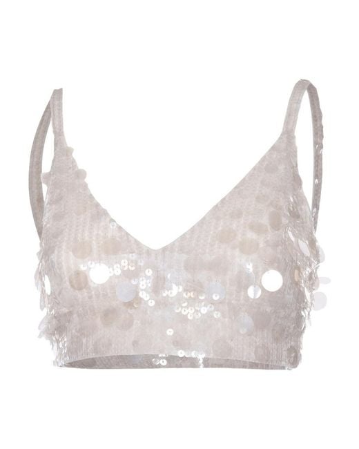 P.A.R.O.S.H. Gray Sequin Embellished Cropped Top
