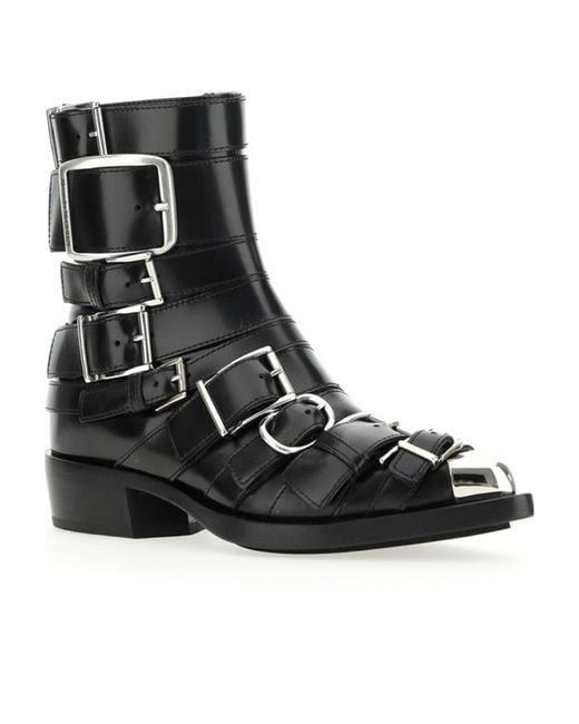 McQueen Black Buckle Detailed Ankle Boots