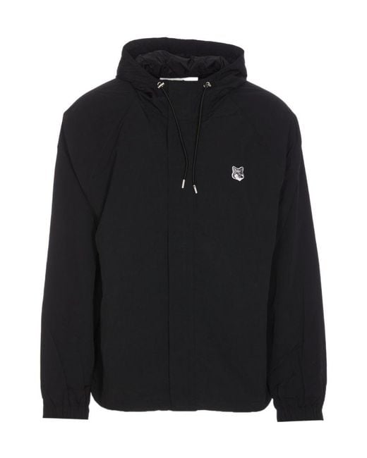 Maison Kitsuné Black Maison Kitsuné Fox Head-Patch Zipped Windbreaker for men