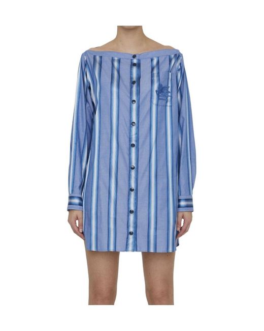 Etro Blue Striped Shirt Dress