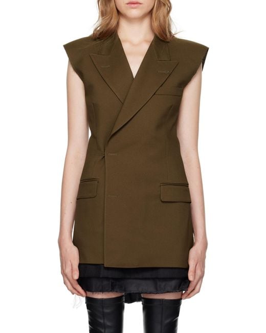 MM6 by Maison Margiela Green Double-Breasted Twill Gilet