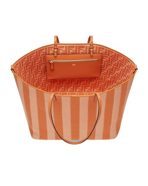 Fendi Orange Roll Striped Large Reversible Tote Bag