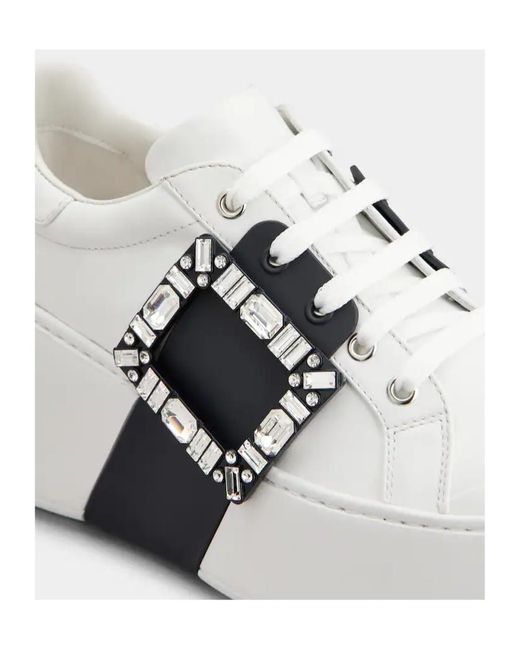 Roger Vivier White Viv' Skate Embellished Sneakers