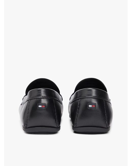 Tommy Hilfiger Black Flag Plaque Leather Driver Shoes for men