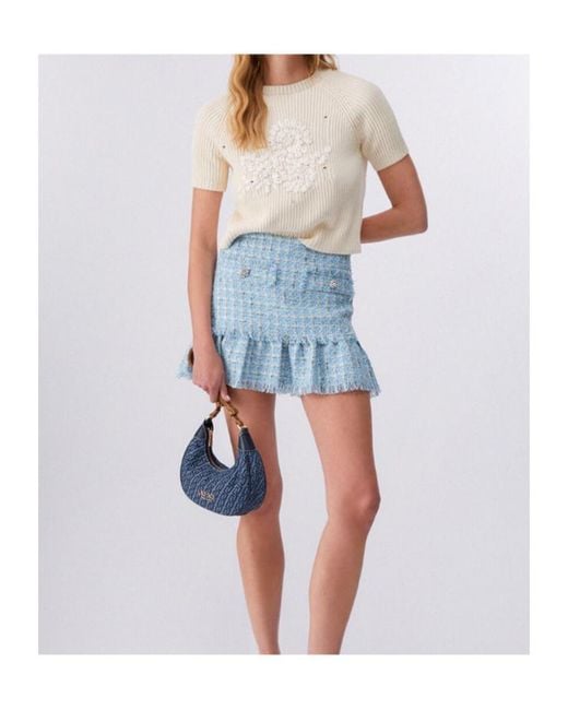 Liu Jo White Raffia-Embroidered Sweater