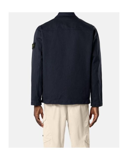 Stone Island Blue Comfort-Fit Zip-Up Overshirt With Chest Pocket for men
