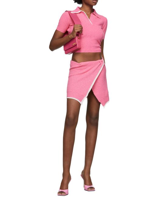 Jacquemus Pink Twisted-Wrap Knitted Mini Skirt