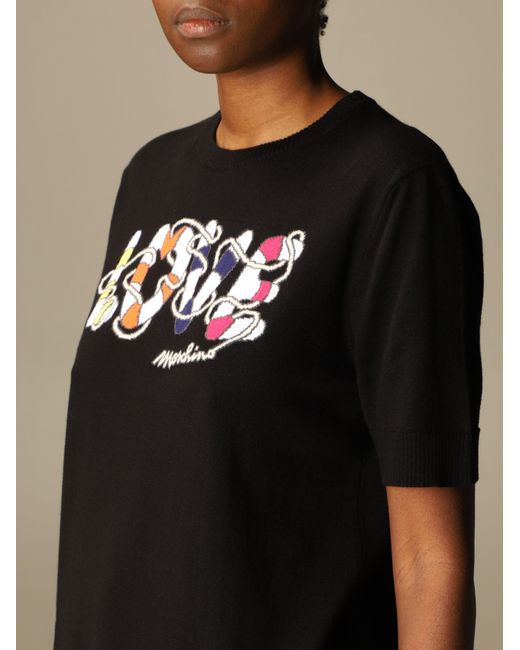 Moschino Black Love Printed Knitted Short-Sleeved Pullover