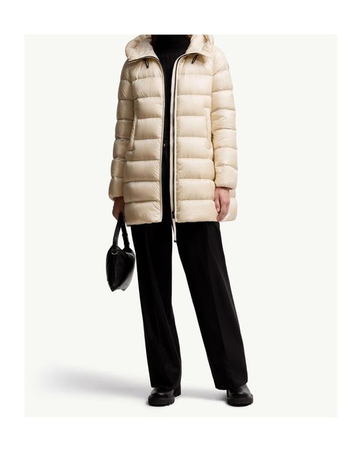 Moncler Natural Zip-Up Quilted Coat
