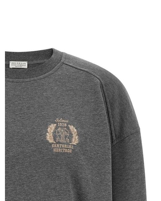 Brunello Cucinelli Gray Logo Embroidered Sweatshirt