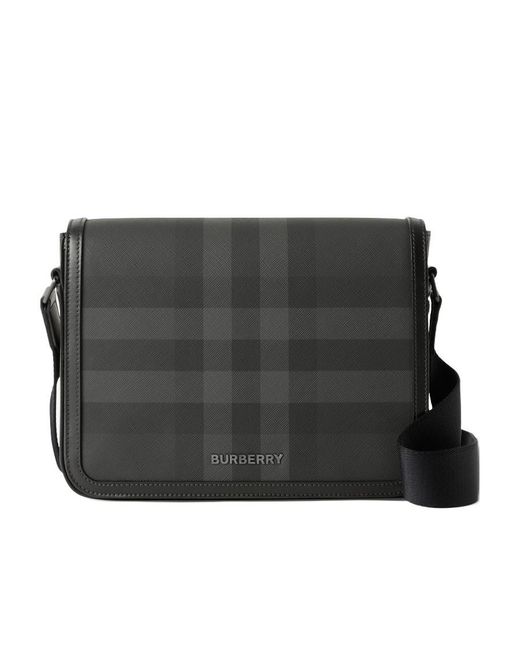 Burberry Black Small Alfred Checked Messenger Bag for men