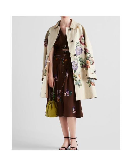 Prada White Floral Printed Coat