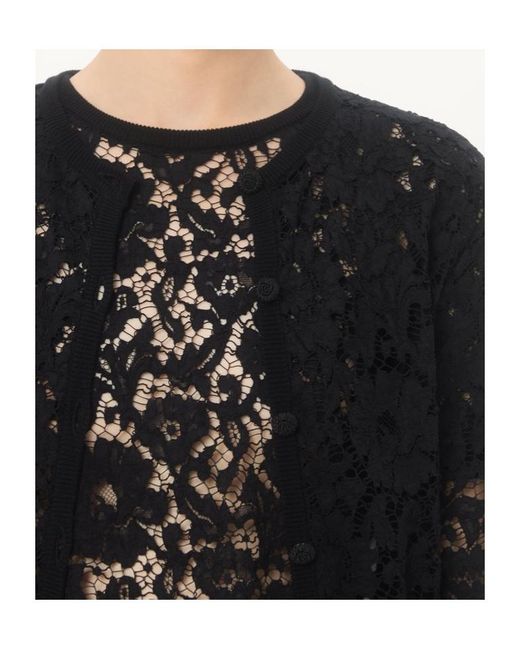 Valentino Black Lace Feather-Trim Cardigan