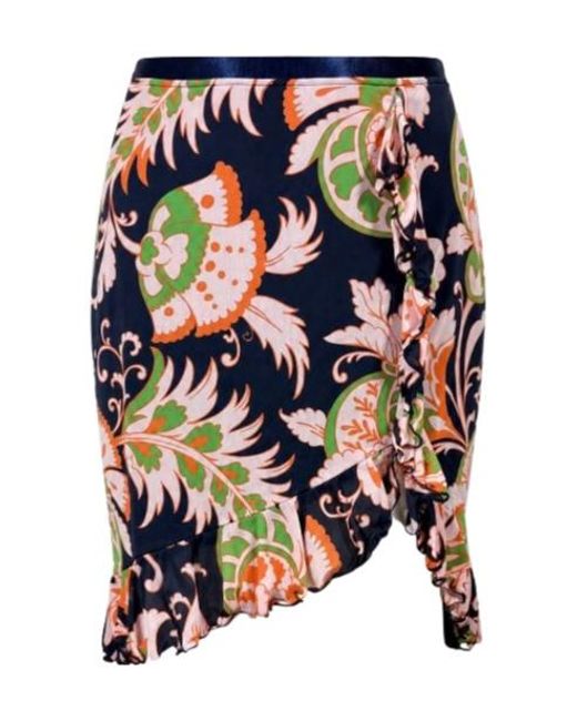 Etro Blue Floral-Print Ruffled Skirt