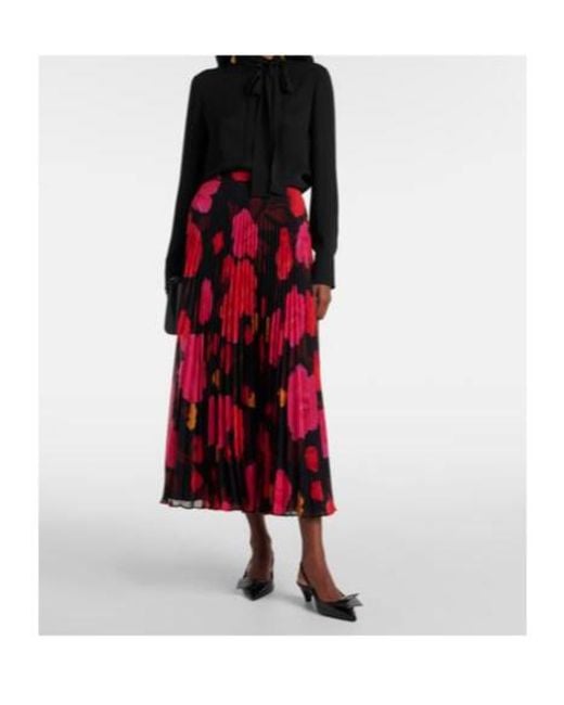 Erdem Red Pleated Floral Midi Skirt
