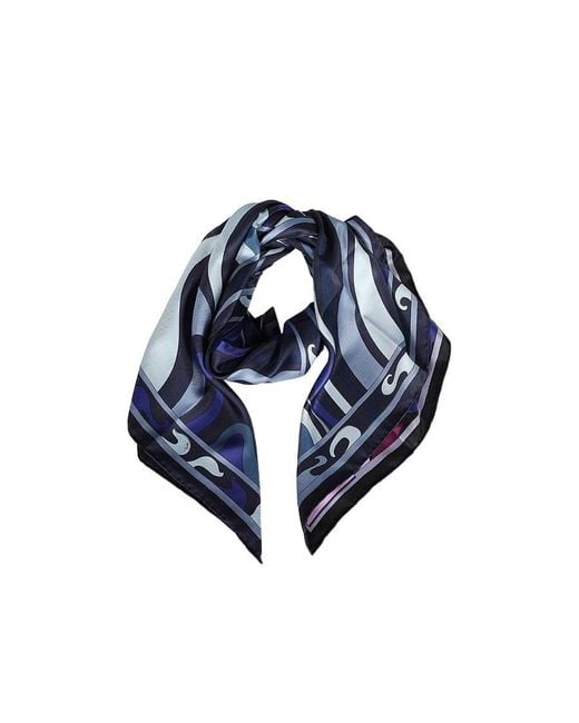 Emilio Pucci Blue Printed Silk Scarf