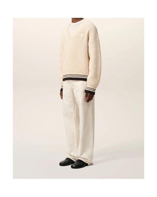 AMI Natural Long-Sleeved V-Neck Jumper for men