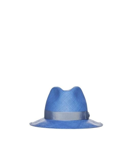 Borsalino Blue Straw Ribbon Band Hat for men