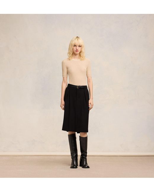 AMI Natural Short-Sleeve Knitted Top
