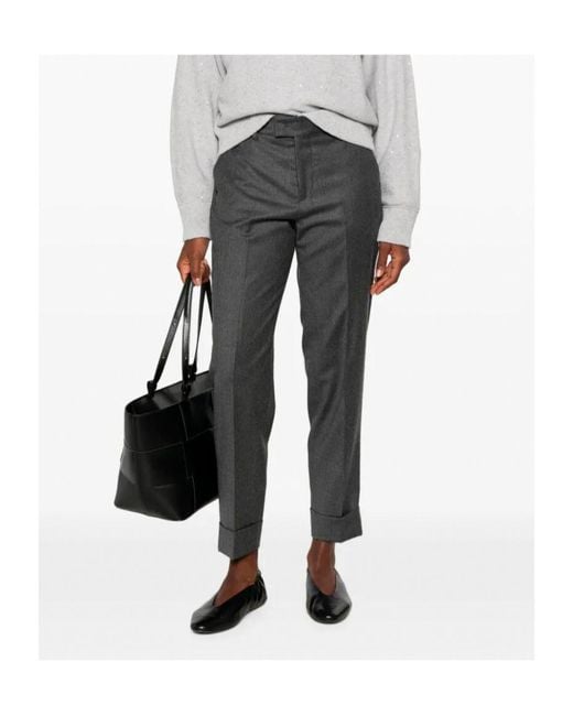 Berwich Gray Alice Pressed-Crease Turn-Up Trousers