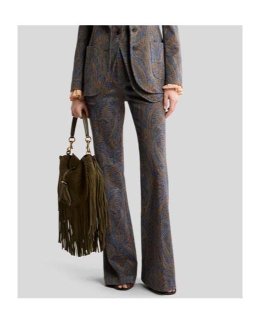 Etro Gray Fit-And-Flare Cotton-Blend Jacquard Trousers With Paisley Motif