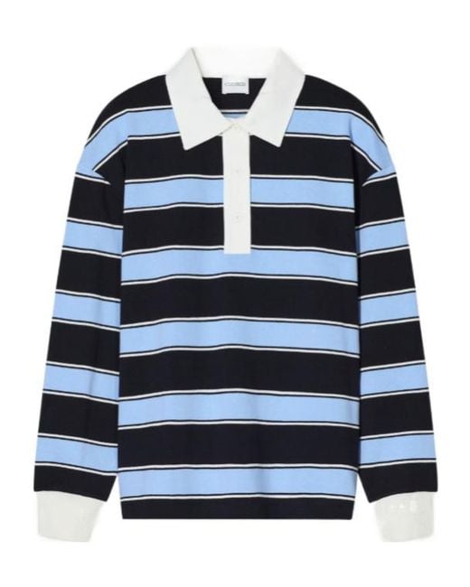 Closed Blue Striped Polo Top