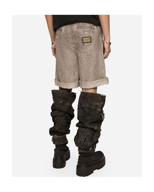 Dolce & Gabbana Gray Logo Plaque Shorts for men