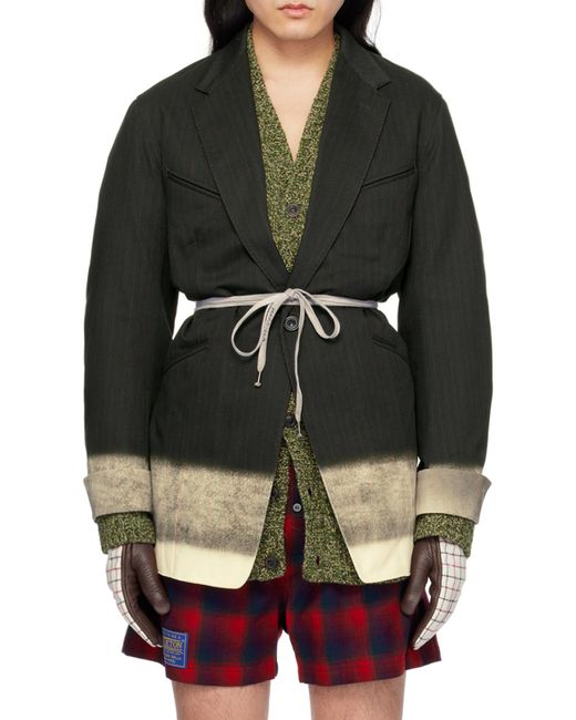 Maison Margiela Black Pinstriped Button-Up Blazer for men
