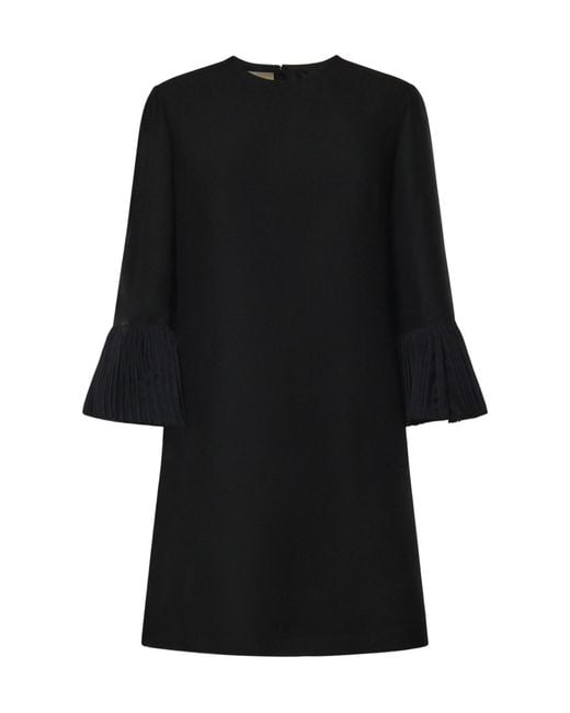 Valentino Black Pleated-Cuff Shift Mini Dress