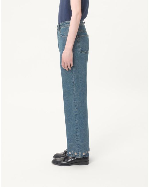 Valentino Blue Eyelet Detailed Straight-Leg Jeans for men