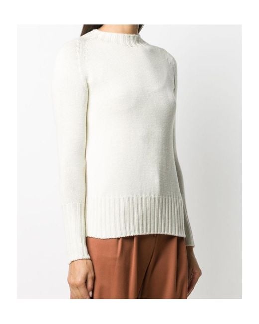 Drumohr White Long Sleeves, High Neck, Ribbed Trim, Straight Hem