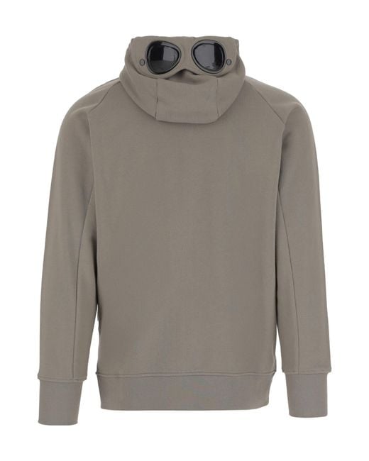 C P Company Gray Diagonal Raised Fleece Goggle Sweatshirt for men
