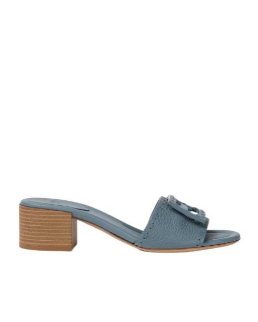 Fendi Blue Logo Wide-Strap Heeled Sandals