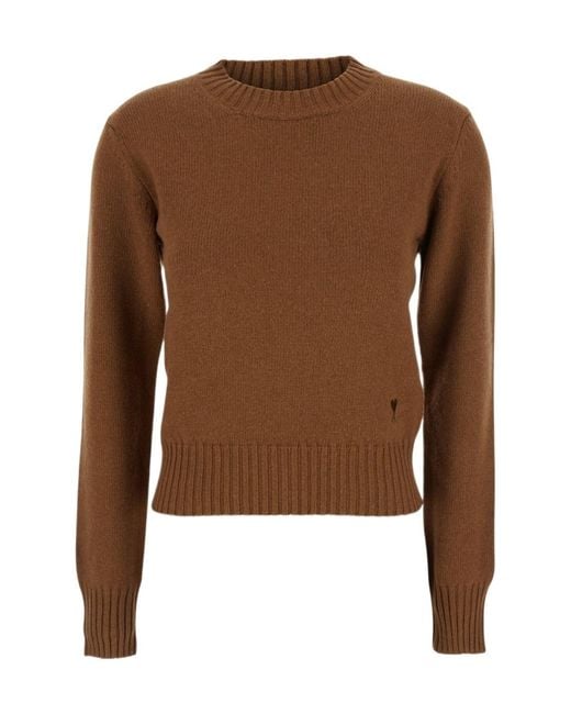 AMI Brown Ami De Coeur-Embroidered Sweater for men