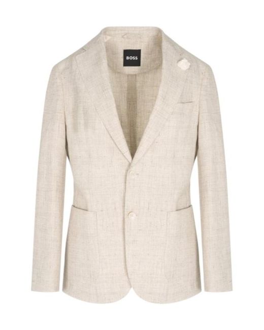 Boss Natural Single-Breasted Linen-Blend Blazer for men