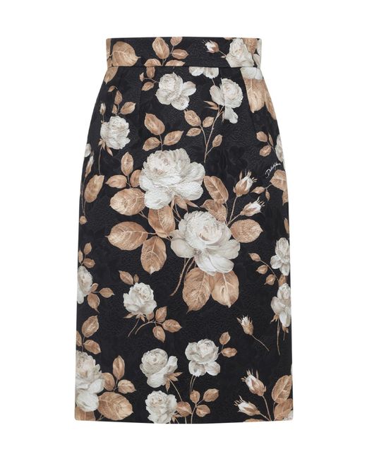 Dolce & Gabbana Black Floral Printed Midi Skirt