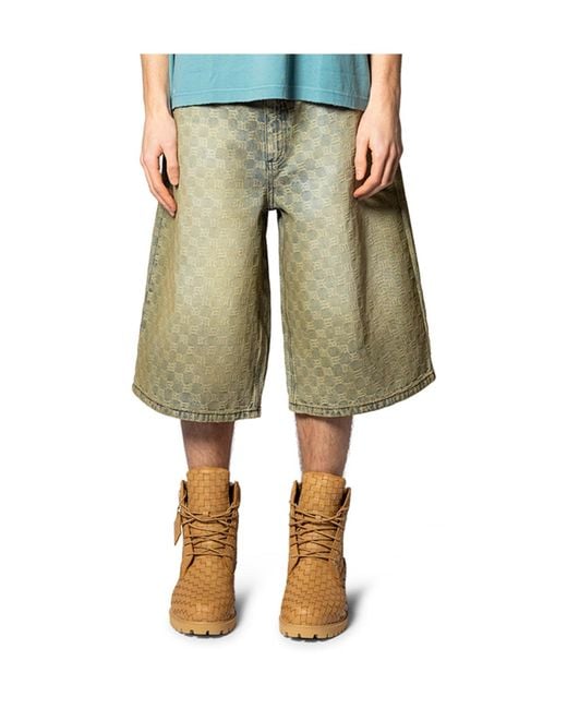 M I S B H V Green Check Pattern Shorts for men