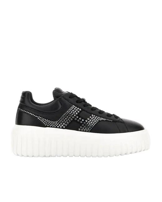 Hogan Black H-Stripes Embellished Lace-Up Sneakers