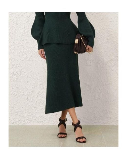 Zimmermann Green Hypnotic Ribbed Midi Skirt