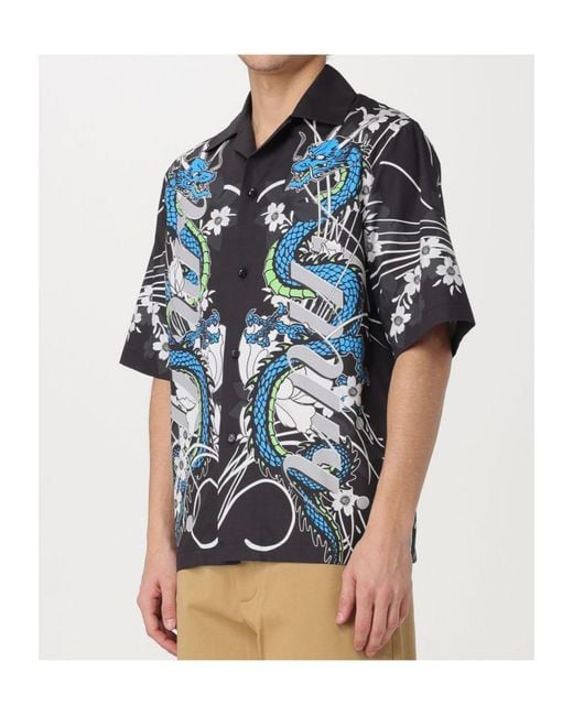 Amiri Blue Dragon Printed Short-Sleeved Bowling Shirt for men