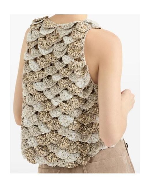 Brunello Cucinelli Natural Handmade Dazzling Shell Opera Knit Top